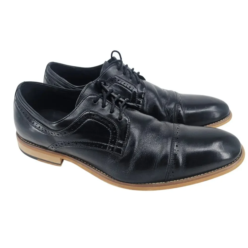 Stacy Adams Black Leather Oxford Cap Toe Dress Office Shoe Size 11.5 M *READ*